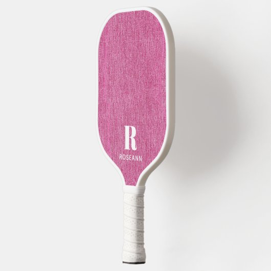 Monogram Simple Chic Pink Denim Print Pickleball Schläger (Links)