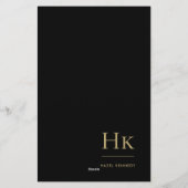 Monogram Simple Classic Black Gold Personalisiert Briefpapier (Rückseite)