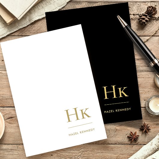 Monogram Simple Classic Black Gold Personalisiert Briefpapier