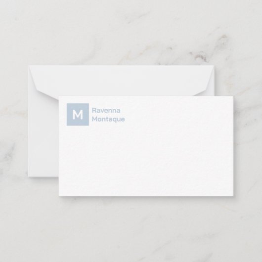 Monogram Simple Dusty Blue Personalized Script Mitteilungskarte (Vorderseite)
