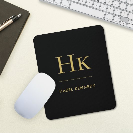 Monogram Simple Eleganc Classic Black Gold Mousepad
