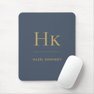 Monogram Simple Eleganc Classic Navy Blue Gold Mousepad