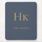 Monogram Simple Eleganc Classic Navy Blue Gold Mousepad (Vorne)