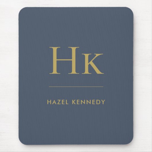 Monogram Simple Eleganc Classic Navy Blue Gold Mousepad (Vorne)
