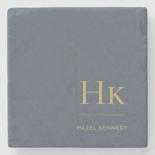 Monogram Simple Eleganc Classic Navy Blue Gold Steinuntersetzer (Vorderseite)