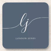 Monogram Simple Elegancalligraphy Navy Blue Getränkeuntersetzer (Vorderseite)