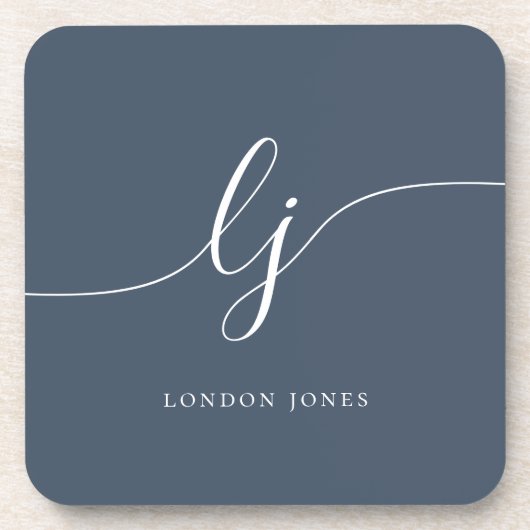 Monogram Simple Elegancalligraphy Navy Blue Getränkeuntersetzer (Vorderseite)
