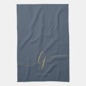 Monogram Simple Elegancalligraphy Navy Blue Gold Geschirrtuch (Vertikal)