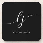 Monogram Simple Elegance Calligraphy Black Getränkeuntersetzer (Vorderseite)