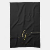 Monogram Simple Elegance Calligraphy Black Gold Geschirrtuch (Vertikal)