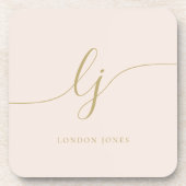 Monogram Simple Elegance Calligraphy Blush Gold Getränkeuntersetzer (Vorderseite)