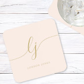 Monogram Simple Elegance Calligraphy Blush Gold Getränkeuntersetzer