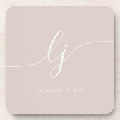 Monogram Simple Elegance Calligraphy Rose Pink Getränkeuntersetzer (Vorderseite)