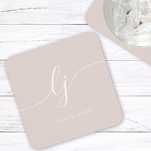 Monogram Simple Elegance Calligraphy Rose Pink Getränkeuntersetzer