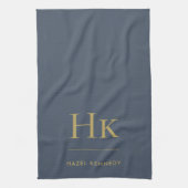 Monogram Simple Eleganic Navy Blue Gold Mit Monogr Geschirrtuch (Vertikal)