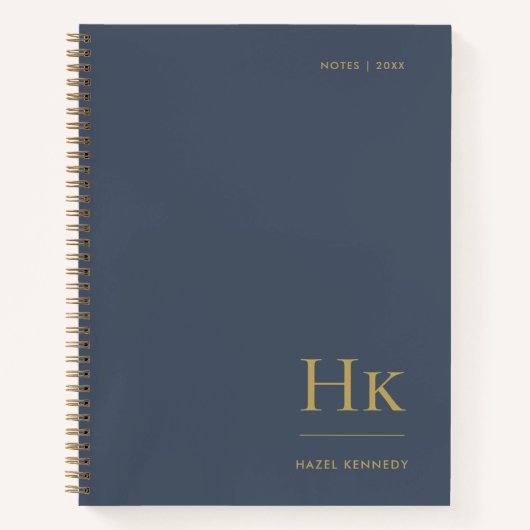 Monogram Simple Eleganic Navy Gold Personalisiert Notizblock (Vorderseite)