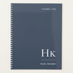 Monogram Simple Eleganic Navy Personalisiert Name Planer
