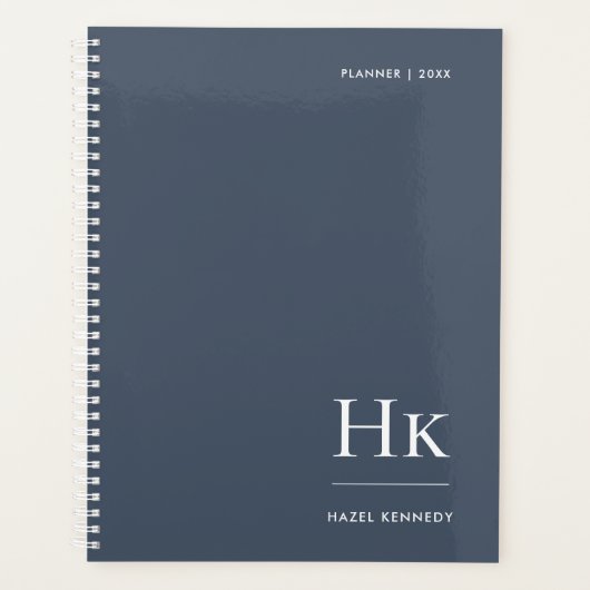 Monogram Simple Eleganic Navy Personalisiert Name Planer (Vorderseite)