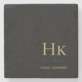Monogram Simple Eleganine Feminine Black Gold Steinuntersetzer (Vorderseite)