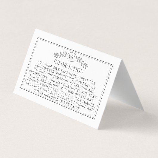 Monogram Simple Elegant Black & White Header Visitenkarten (Rückseite)