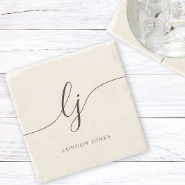 Monogram Simple Elegant Calligraphy Feminine Ivory Steinuntersetzer