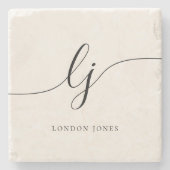 Monogram Simple Elegant Calligraphy Feminine Ivory Steinuntersetzer (Vorderseite)