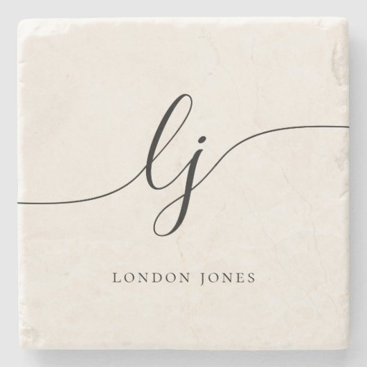 Monogram Simple Elegant Calligraphy Feminine Ivory Steinuntersetzer (Vorderseite)