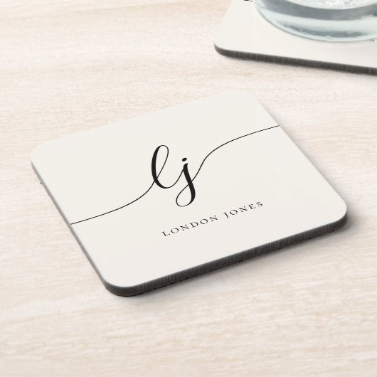Monogram Simple Elegant Chic Script Feminine Getränkeuntersetzer (Linke Seite)