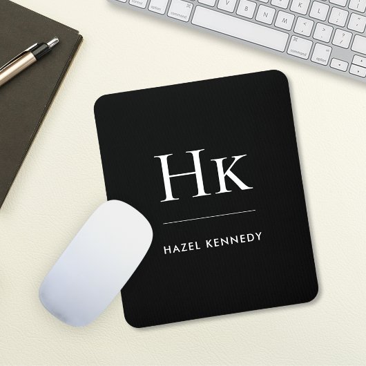 Monogram Simple Elegant Classic Schwarz-weiß Mousepad