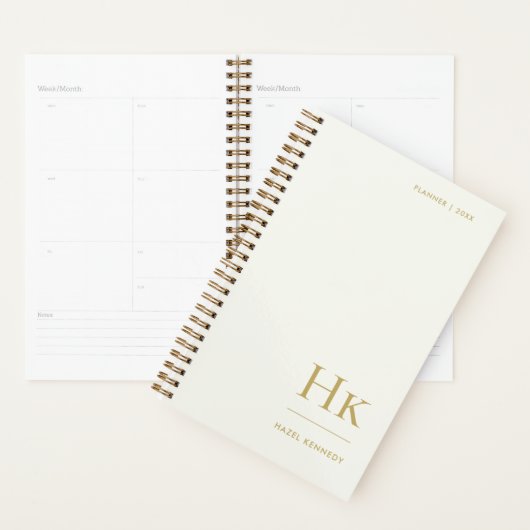 Monogram Simple Elegant Ivory Gold Personalized Planer (Anzeige)