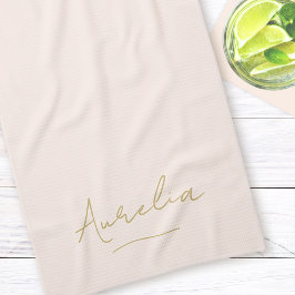 Monogram Simple Elegant Minimal Blush Gold Script Geschirrtuch