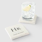 Monogram Simple Elegant Minimal Ivory Monogrammed Steinuntersetzer (Seitenansicht)