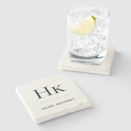 Monogram Simple Elegant Minimal Ivory Monogrammed Steinuntersetzer (Seitenansicht)