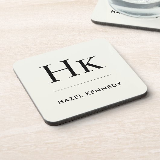 Monogram Simple Elegant Minimalist Ivory White Getränkeuntersetzer (Linke Seite)