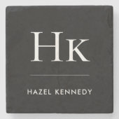 Monogram Simple Elegant Minimalist Name Black Steinuntersetzer (Vorderseite)