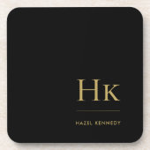 Monogram Simple Elegant Minimalistisch Black Gold Getränkeuntersetzer (Vorderseite)