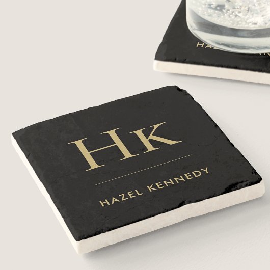 Monogram Simple Elegant Minimalistisch Black Gold Steinuntersetzer