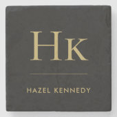 Monogram Simple Elegant Minimalistisch Black Gold Steinuntersetzer (Vorderseite)