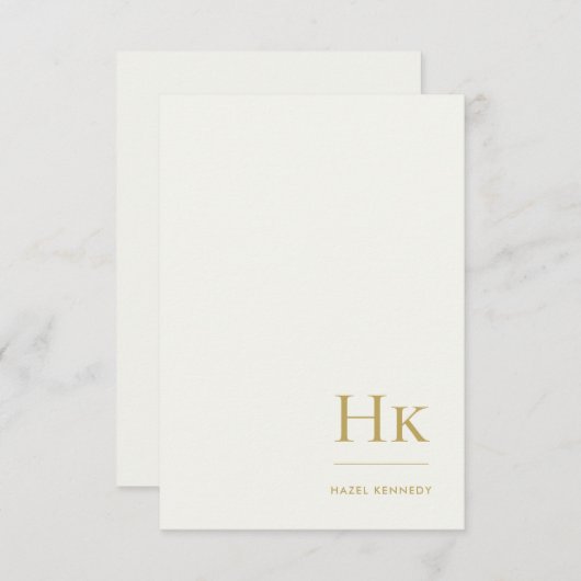 Monogram Simple Elegant Monogrammed Ivory and Gold Mitteilungskarte (Vorne/Hinten)