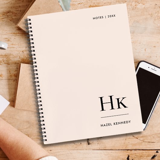 Monogram Simple Eleganush Blush Pink Personalisier Notizblock