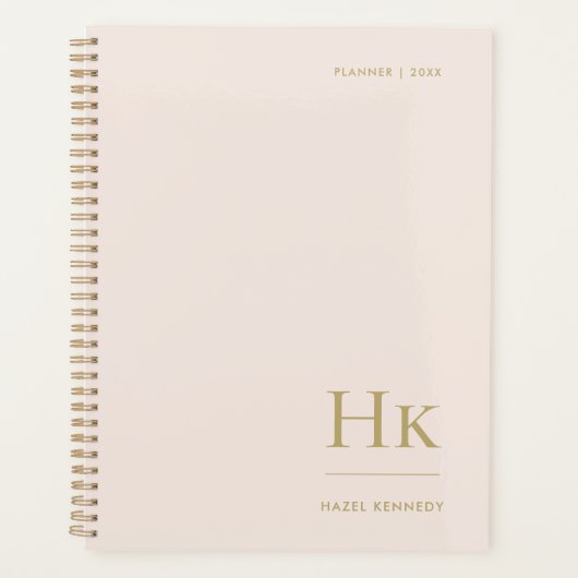 Monogram Simple Eleganush Gold Personalisiert Planer (Vorderseite)