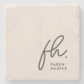 Monogram Simple Feminine Script Blush Pink Chic Steinuntersetzer (Vorderseite)