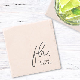Monogram Simple Feminine Script Blush Pink Chic Steinuntersetzer