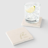 Monogram Simple Feminine Script Blush Pink Gold Steinuntersetzer (Seitenansicht)