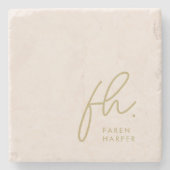 Monogram Simple Feminine Script Blush Pink Gold Steinuntersetzer (Vorderseite)