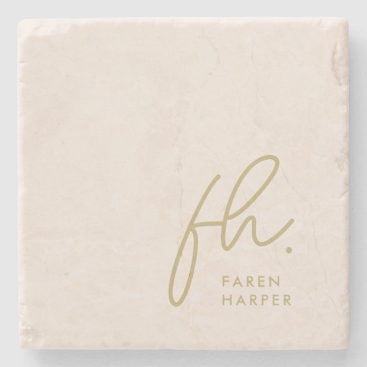 Monogram Simple Feminine Script Blush Pink Gold Steinuntersetzer (Vorderseite)