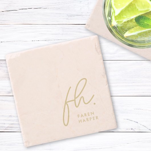 Monogram Simple Feminine Script Blush Pink Gold Steinuntersetzer