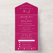Monogram Simple Fuchsia Hot Pink Wedding All In One Einladung (Innen Boden)