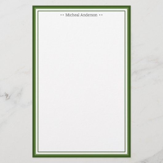Monogram Simple Green Border Classic Personalisier Briefpapier (Vorderseite)