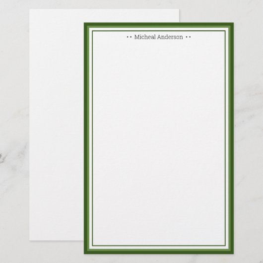 Monogram Simple Green Border Classic Personalisier Briefpapier (Vorne/Hinten)